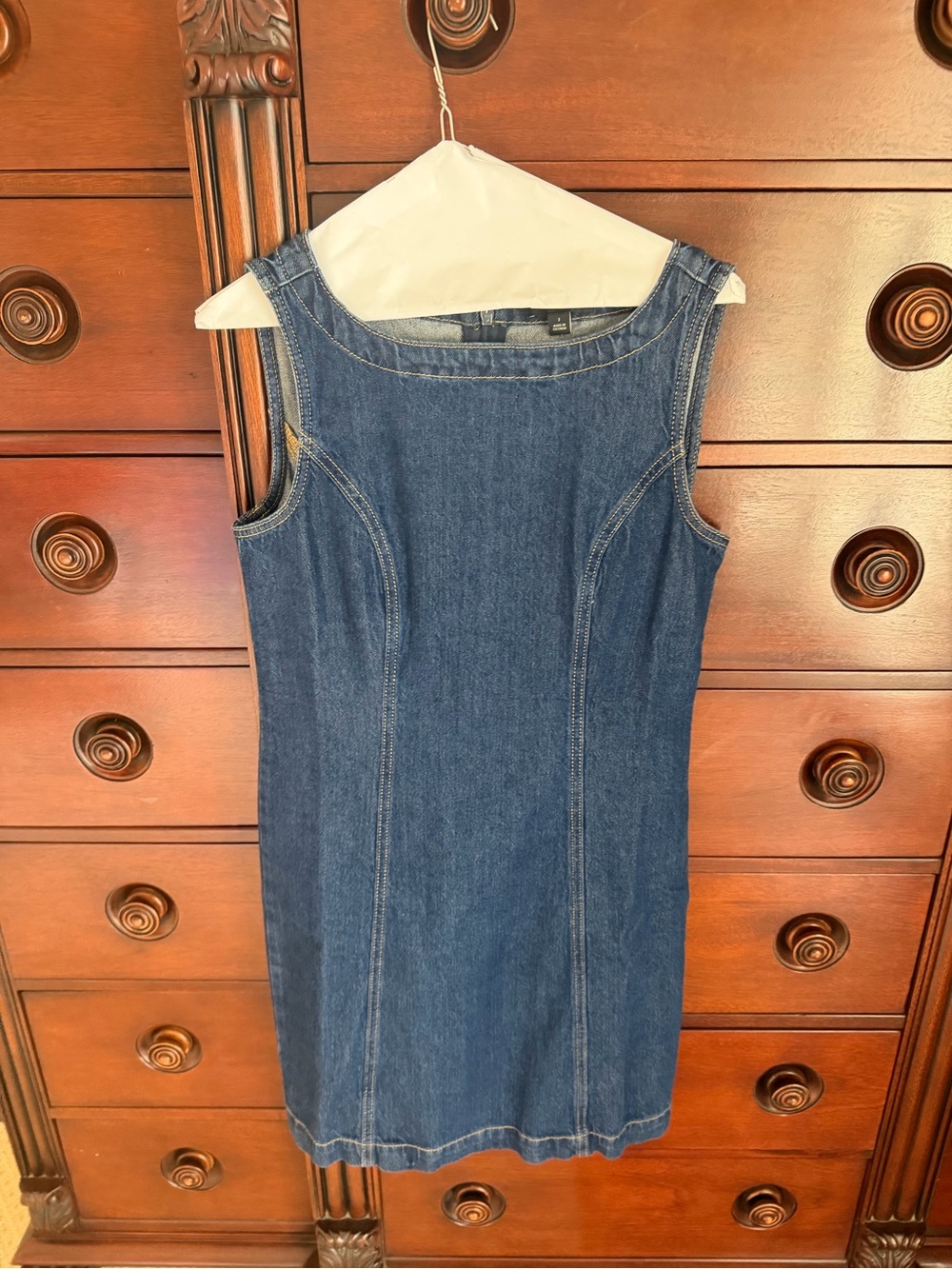 Classic Dark Blue Boatneck Denim Sleeveless Dress